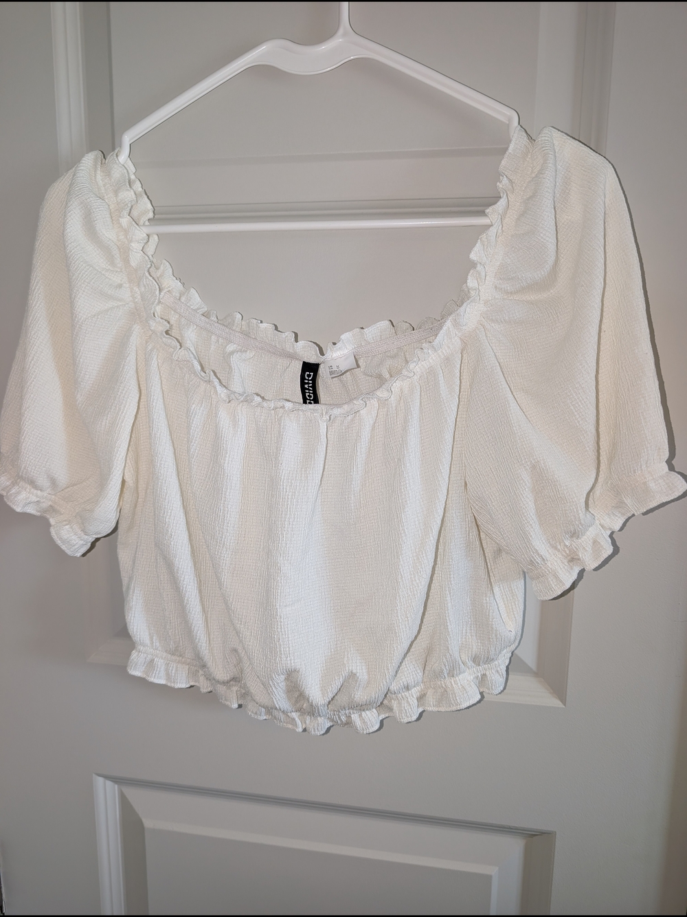 Divided White Cropped Ruffle Peasant Top